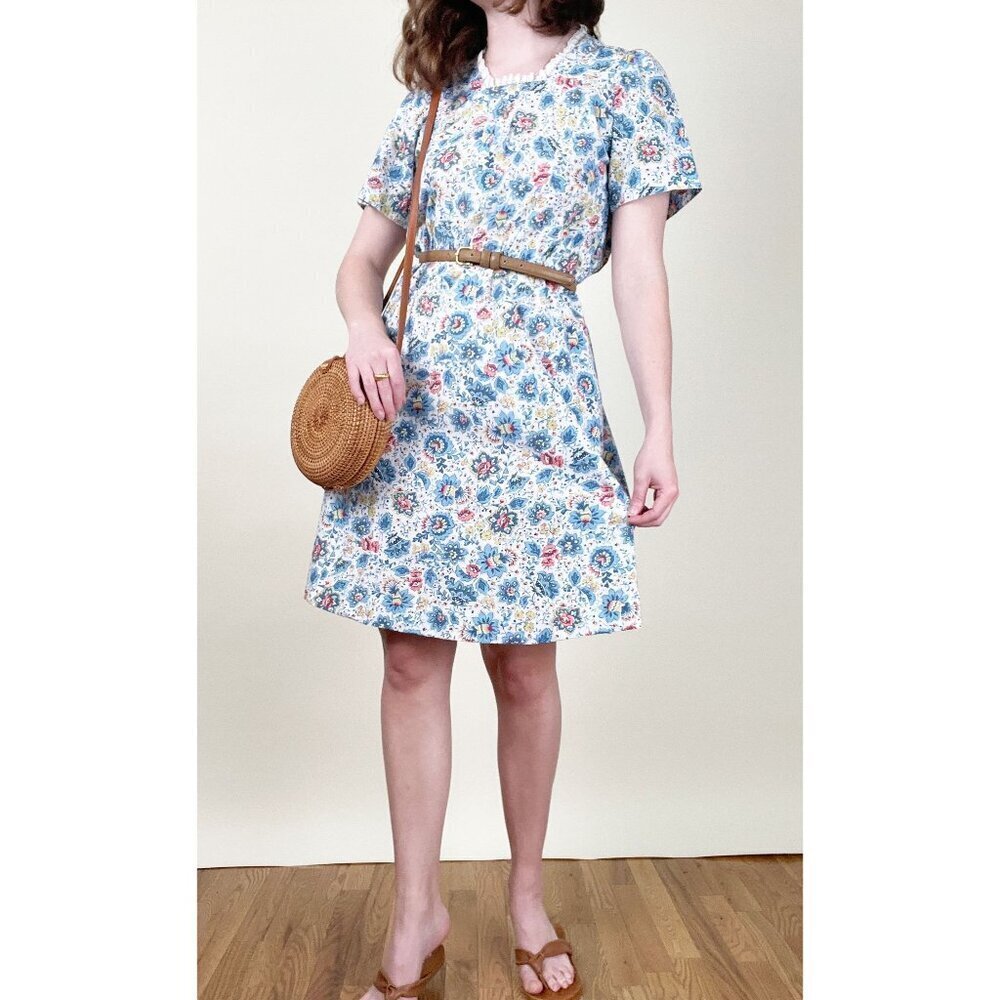 Vintage Floral Lace Mini Midi Dress Short Puff Poofed Sleeve Cottagecore Western